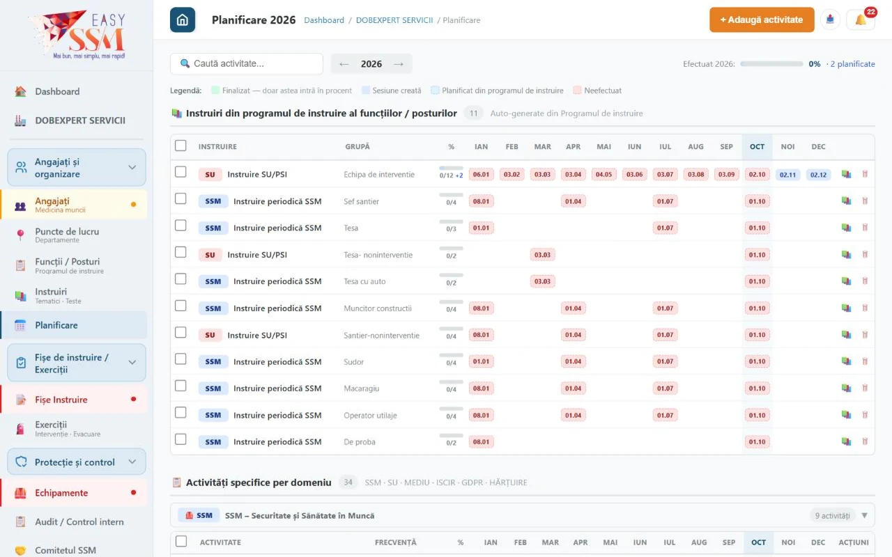 EasySSM – Planificare anuală: Planul anului se construiește singur din programul de instruire.